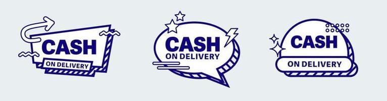 Cash on delivery sticker collection in nostalgic design style. COD label vector illustration.