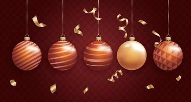 Christmas golden ball with confetti and ribbons.3d metal confetti and ribbons,luxury background vector