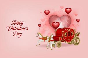 valentine's day greeting card with heart shaped carriage and balloons. valentines day background with heart shaped moon vector