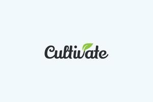 cultivate logo with a combination of cultivate lettering and sprout as the letter V vector