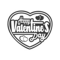 valentines day greeting card with heart shape. Black and white vector illustration