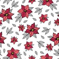 Summer botanical pattern with magenta clematis flowers and outline leaves vector