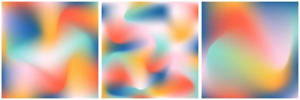 Aesthetic microblog carousel slides template for social media. Three pages with mesh gradient pastel colors background. Trendy design with copy space for text. Vibrant blurred square template vector