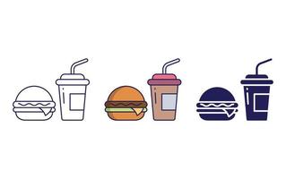 icono de hamburguesa y bebidas vector