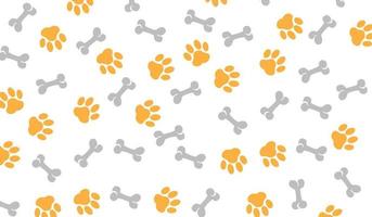 Many prints of dog paws and bones on white background. Pattern for design vector