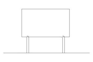 Blank banner mock up on stick. Protest placard, public transparency with holder. Single continuous line drawing. Vector illustration.