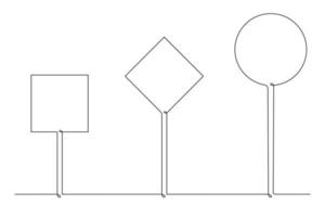 Single continuous line drawing template, set of road signs, Traffic signs on white background. Vector illustration.