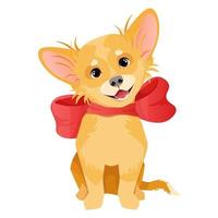 Little cute chihuahua dog with a red bow tied around his neck vector