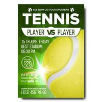 Tennis Poster Vector. Sports Bar Event Announcement. Vertical Banner Advertising. Court. Professional League. A4 Size. Event Label, Flyer Blank Illustration vector