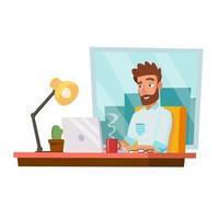 Programmer Man Vector. Development Working. Man Freelance Job Concept. Isolated On White Cartoon Character Illustration vector