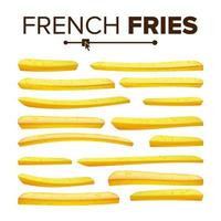 papas fritas realistas set vector. clásico palo de patata de comida rápida americana. elemento de diseño aislado en blanco ilustración vector