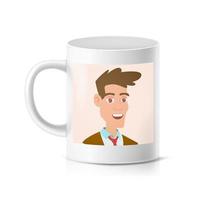 Print Photo On Cup Vector. Realistic Personalized Mug Mock Up Isolated Illustration vector