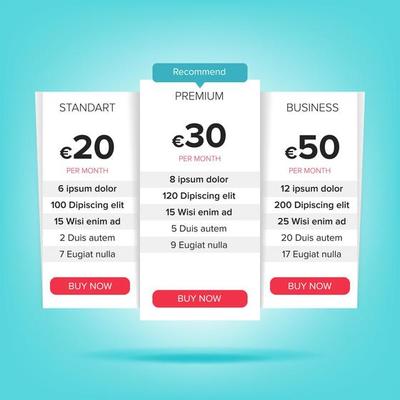 Pricing Business Plans Vector. Pricing Plans Template. Chart Table, Pricing Plan Template. Recommend With Price Web Banner Illustration