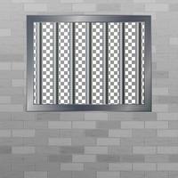 Window In Pokey With Bars. Brick Wall. Vector Jail Break Concept. Prison Grid Isolated.