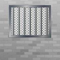 Window In Pokey With Bars. Brick Wall. Vector Jail Break Concept. Prison Grid Isolated.