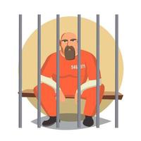Prisoner In Jail Vector. Gangsta Man Arrested And Locked. Flat Cartoon Illustration