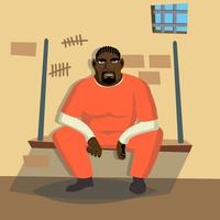 Prisoner Man Vector. Criminal Man Arrested And Locked. Isolated Flat Cartoon Character Illustration