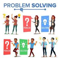 Problem Solving Concept Vector. Thinking Man And Woman. Question Mark, Light Bulb. Creative Project Idea. Issue, Trouble. Solution, Secret Discovery. Career Success. Decision Illustration vector
