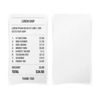 Sales Printed Receipt White Empty Paper Template Vector