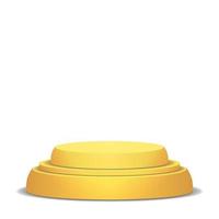 Empty Vector Podium. Isolated On White Background. Yellow 3D Stage. Realistic Platform. Round Pedestal Concept.