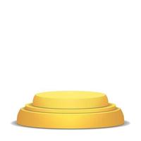 Empty Vector Podium. Isolated On White Background. Yellow 3D Stage. Realistic Platform. Round Pedestal Concept.