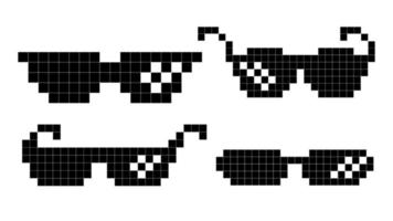 Pixel Glasses Vector. Black Game Glasses In 8-bit Style. Element For Meme Photos And Pictures. Isolated Illustration vector