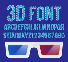 3D Font Pixel Vector. Holographic 3D Effect Font. Stereo Distorted Vision. Illustration vector