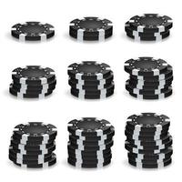 Black Poker Chips Stacks Vector. Realistic Set. Plastic Round Poker Gambling Chips Sign Isolated On White. Casino Big Win, Success Concept Illustration. vector