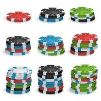 Gambling Chips Stacks Vector. 3D Realistic. Poker Game Chips Isolated On White Background Illustration. vector
