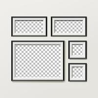 Blank Picture Frame Template Composition Set. Gallery Interior With Empty Wooden Frames Indoor Vector Design