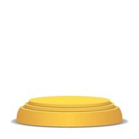 Empty Vector Podium. Isolated On White Background. Yellow 3D Stage. Realistic Platform. Round Pedestal Concept.