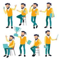 Man Set Vector. Modern Gradient Colors. People Different Poses. Business Character. Office Person. Isolated Flat Illustration vector