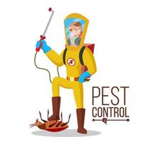 Pest Control Service Vector. Sanitation, Cleaner Washing. Pest Removal. Exterminator Of Insects. Flat Cartoon Illustration