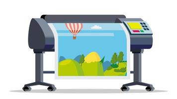 Plotter, Printer Vector. Large Format Multifunction Printer. Polygraphy, Printshop Service. Isolated Flat Cartoon Illustration vector