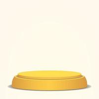 Empty Vector Podium. Yellow 3D Stage. Realistic Platform. Round Pedestal Concept.