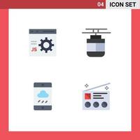 Modern Set of 4 Flat Icons Pictograph of browser vehicles development outline cloud Editable Vector Design Elements