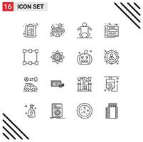 conjunto moderno de 16 esquemas pictográficos de puntos de celebración elementos de diseño de vectores editables de oficina de ruta humana