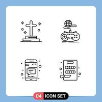 Stock Vector Icon Pack of 4 Line Signs and Symbols for dead online grave gaming mobile Editable Vector Design Elements