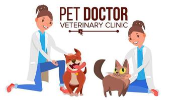 Veterinarian Female Vector. Dog And Cat. Medicine Hospital. Pet Doctor, Nurse. Health Care Clinic Concept. Isolated Flat Cartoon Illustration vector