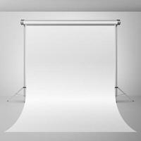 Photo Studio Vector. Empty White Canvas Background. Realistic Professional Photographer Apartment Illustration. vector