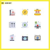 9 User Interface Flat Color Pack of modern Signs and Symbols of rice food shopping no diet book Editable Vector Design Elements