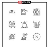 Set of 9 Vector Outlines on Grid for commerce buy judge basket hospital Editable Vector Design Elements