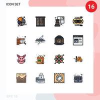 16 interfaz de usuario paquete de líneas rellenas de color plano de signos y símbolos modernos de elementos de diseño de vectores creativos editables de pared de herramienta de juego de paleta de montaña