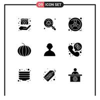 9 User Interface Solid Glyph Pack of modern Signs and Symbols of user watermelon insect fruit radiation Editable Vector Design Elements