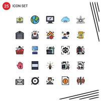 25 iconos creativos, signos y símbolos modernos del dispositivo de red de grupo que aloja elementos de diseño de vectores editables informáticos