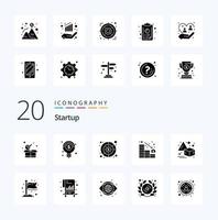 20 Startup Solid Glyph icon Pack like transform flip graph down decrease vector