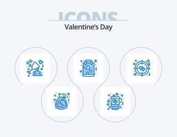 día de san valentín icono azul paquete 5 diseño de iconos. papel. favorito. amar. comprar. amar vector