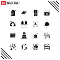 Group of 16 Modern Solid Glyphs Set for cloud picture construction lense camera Editable Vector Design Elements