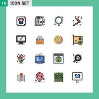 Flat Color Filled Line Pack of 16 Universal Symbols of imac monitor necklace computer match Editable Creative Vector Design Elements