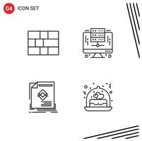4 Thematic Vector Filledline Flat Colors and Editable Symbols of firewall leaflet computer server page Editable Vector Design Elements
